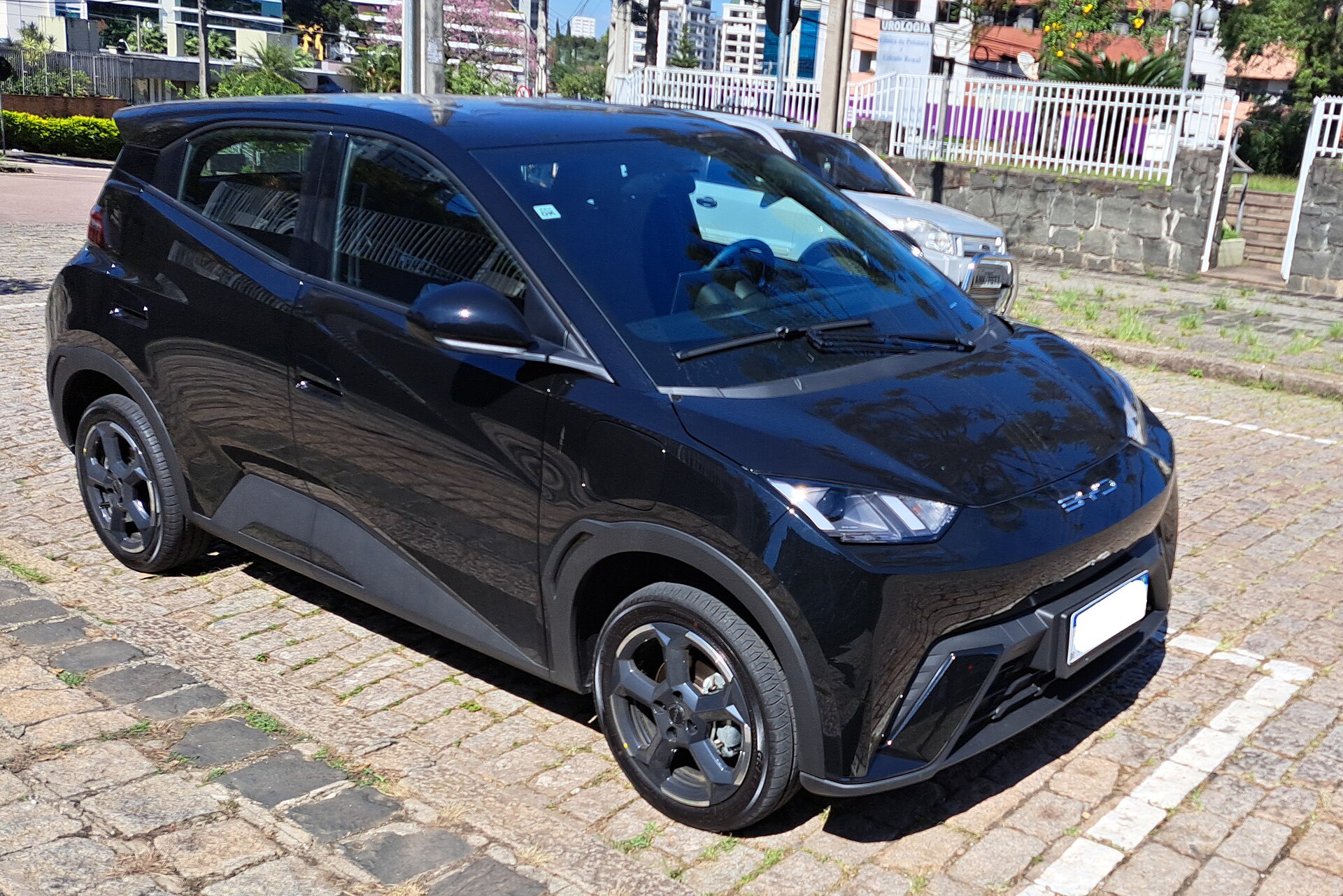 BYD Dolphin Mini (BYD Seagull) negro, vista frontal tres cuartos